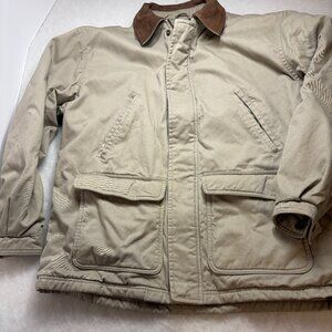 VTG Croft & Barrow Flannel Lined Chore Coat barn Jacket Leather Collar Men M Tan